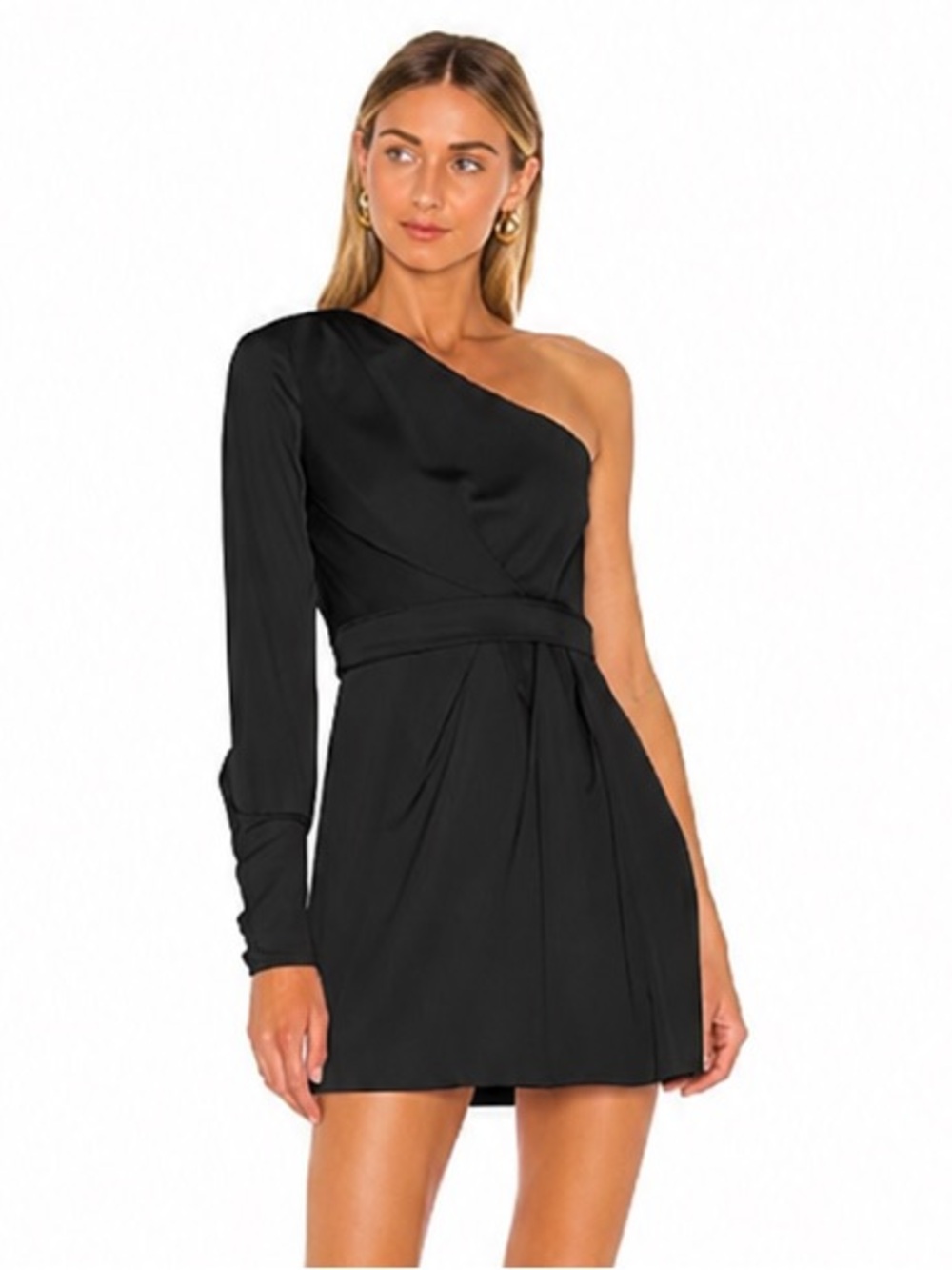 NBD Elijah One-Shoulder Black Mini Dress Asymmetrical Long Sleeve Cocktail Small